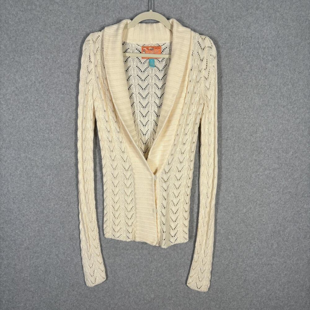 Vintage Y2K Hollister Open Knit Crochet Cardigan Sweater Medium Cream Beachy